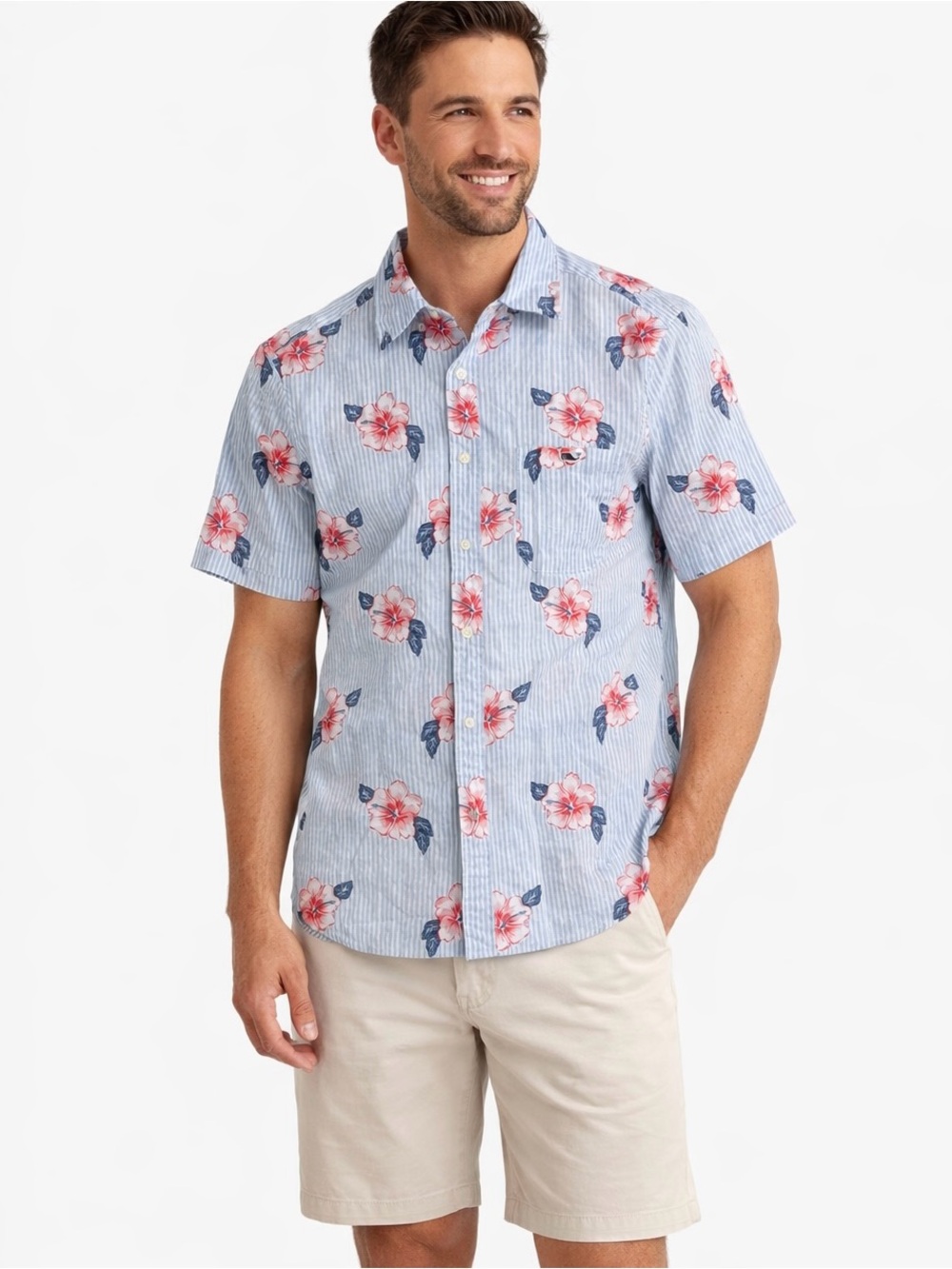 Vineyard Vines Jake blue classic fit floral hibiscus Hawaiian button shirt Small